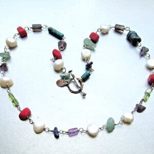 SILPADA 925 Sterling Silver Necklace Turquoise Pearl Lapis Amethyst Coral N1033